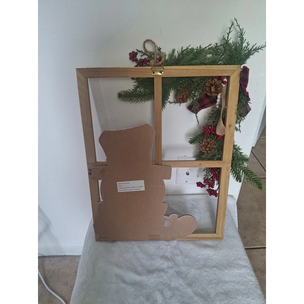 Millennium Gifts Wooden Window Pane Snowman Christmas Wall DecorRustic Farmhouse